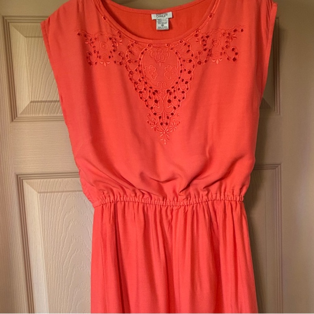 Charming Charlie Coral Cutout Yoke Sleeveless Dress